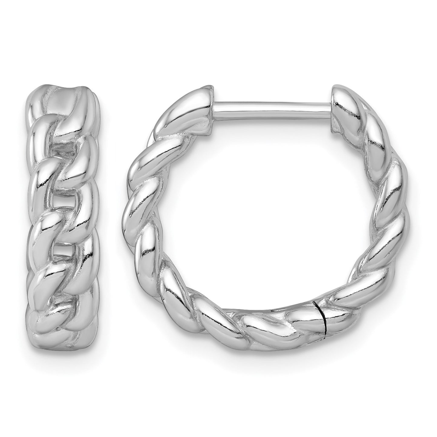 Sterling Silver Rhodium-plated Polished 4.5 x 18mm Curb Link Round Hinged Hoop Earrings