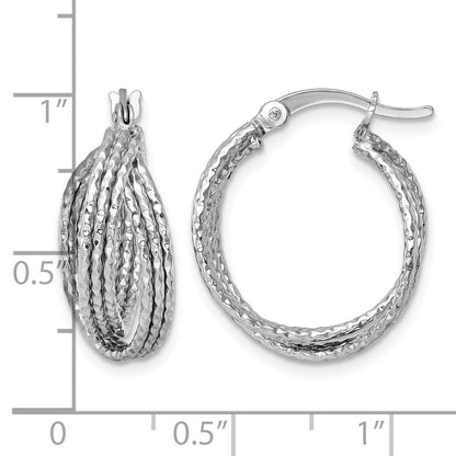 Sterling Silver Rhodium-plated Textured 20.0mm Crisscross Round Hoop Earrings
