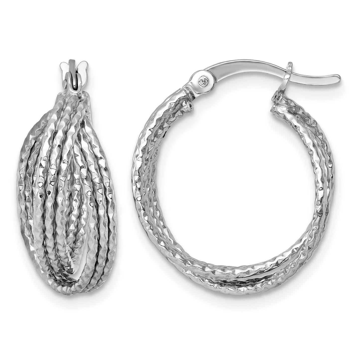 Sterling Silver Rhodium-plated Textured 20.0mm Crisscross Round Hoop Earrings