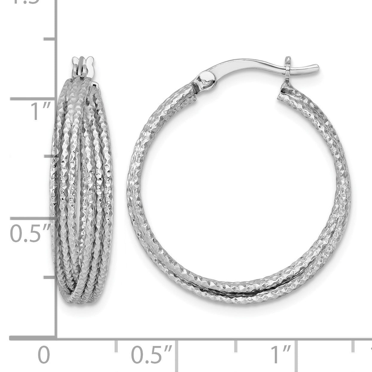 Sterling Silver Rhodium-plated Textured 25.0mm Crisscross Round Hoop Earrings