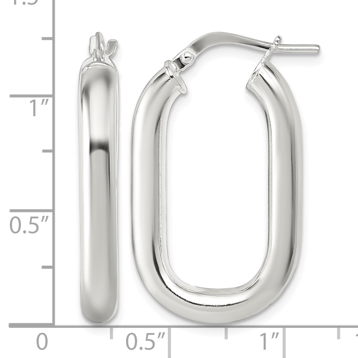 Sterling Silver Polished 4mm Oval Rectangle Tube Hoop Earrings