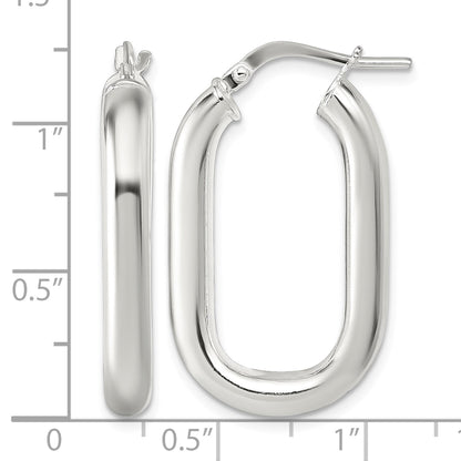 Sterling Silver Polished 4mm Oval Rectangle Tube Hoop Earrings