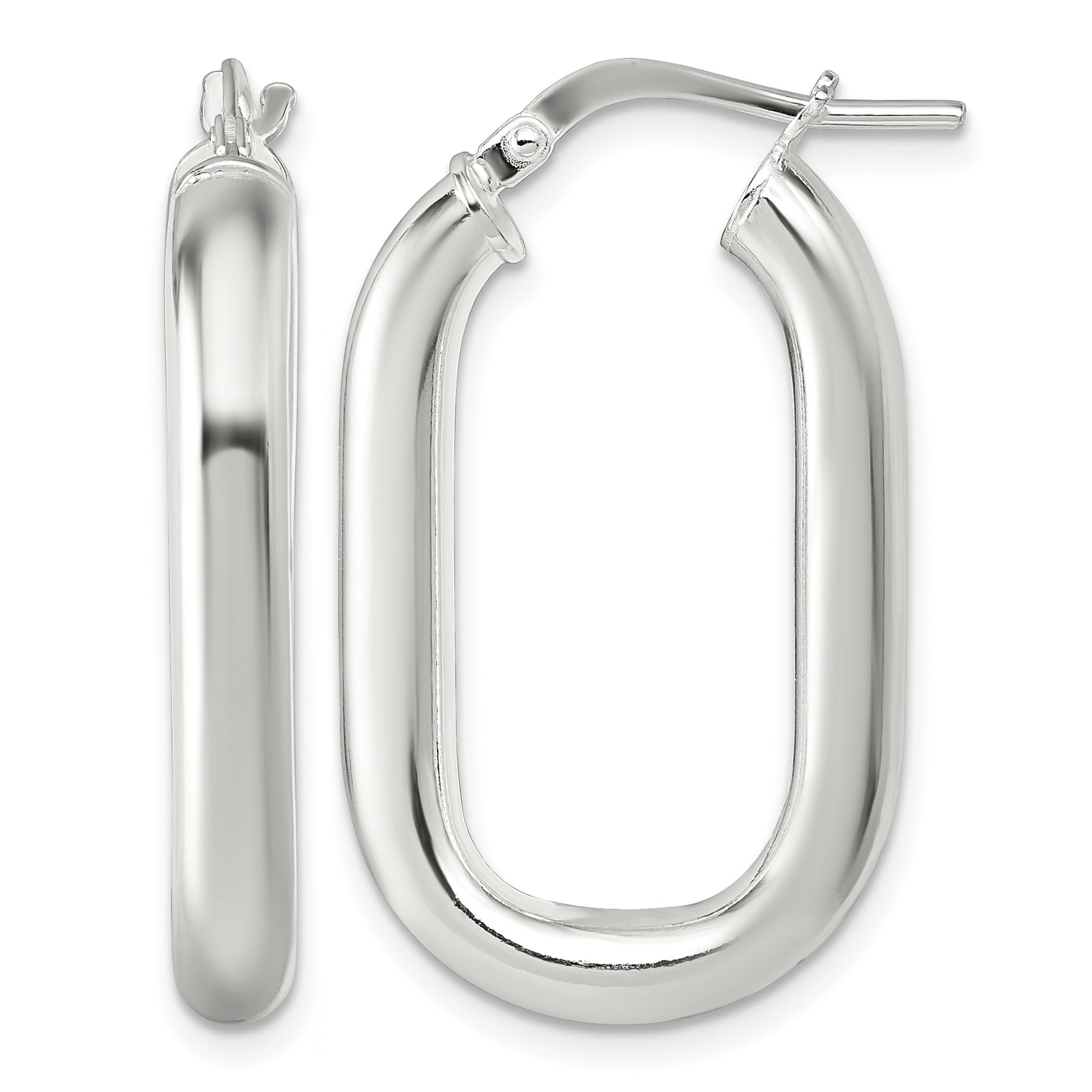 Sterling Silver Polished 4mm Oval Rectangle Tube Hoop Earrings