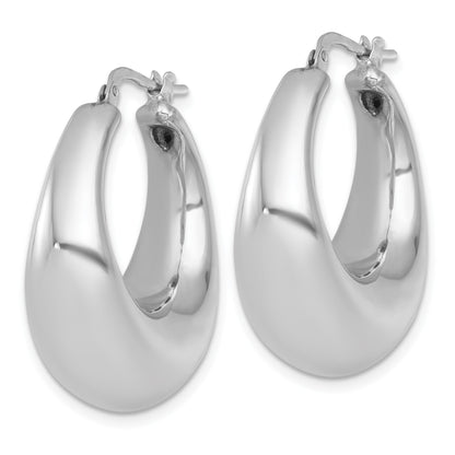 Sterling Silver Rhodium-plated Polished 12mm Graduated Puffed Hoop Earrings