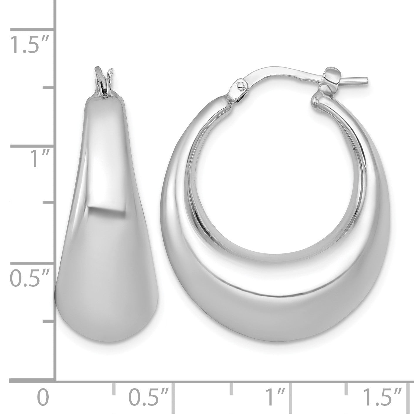 Sterling Silver Rhodium-plated Polished 12mm Graduated Puffed Hoop Earrings