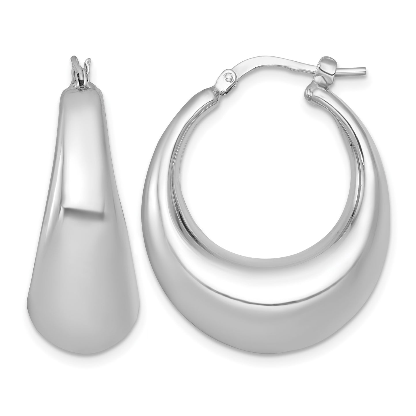 Sterling Silver Rhodium-plated Polished 12mm Graduated Puffed Hoop Earrings