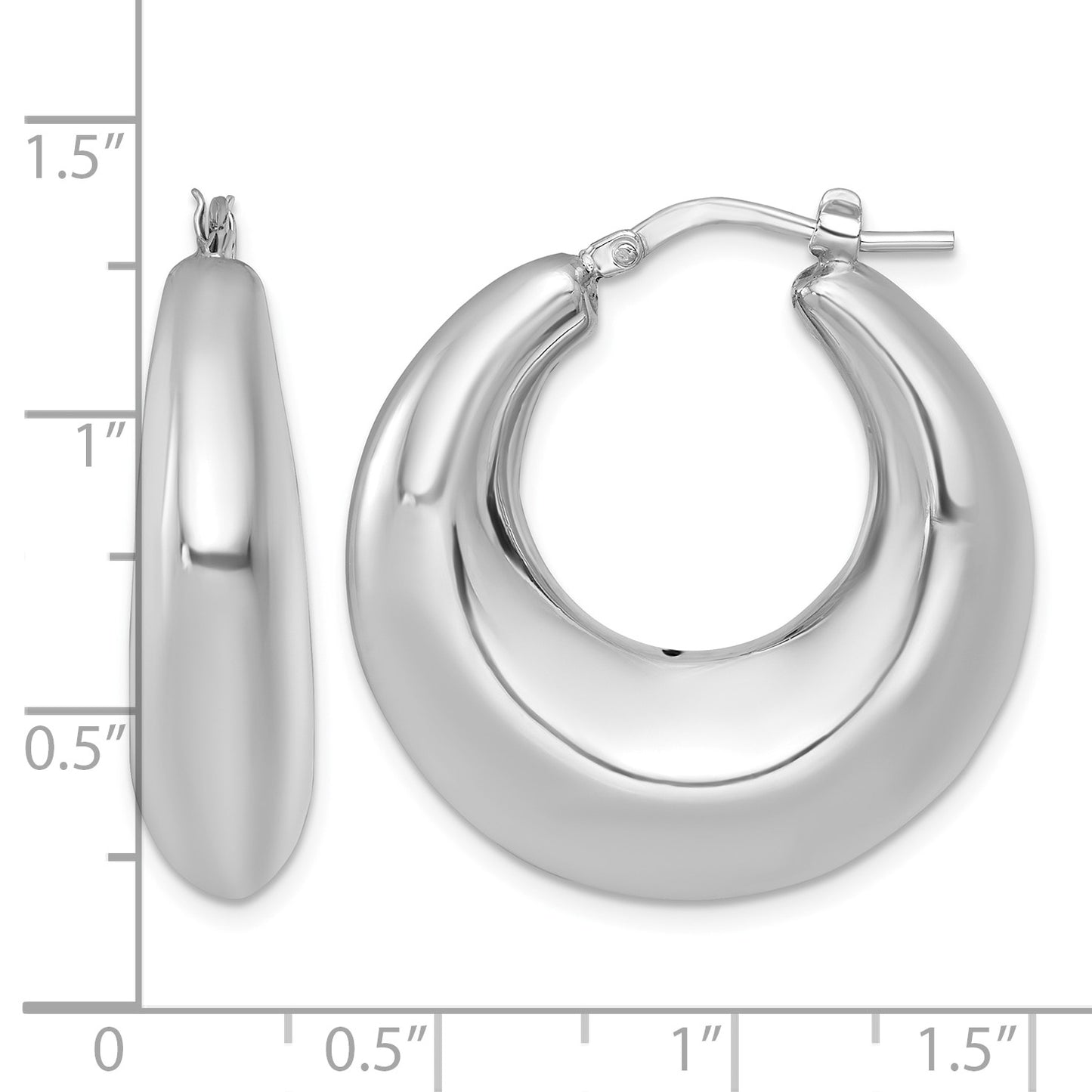 Sterling Silver Rhodium-plated Polished 8mm Graduated Puffed Hoop Earrings