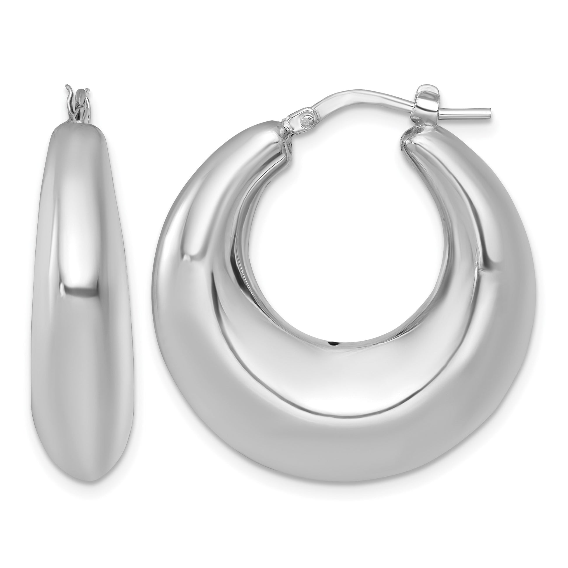 Sterling Silver Rhodium-plated Polished 8mm Graduated Puffed Hoop Earrings