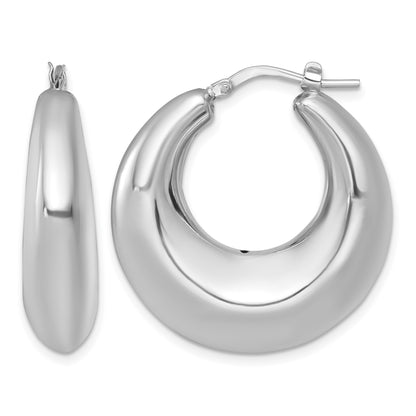 Sterling Silver Rhodium-plated Polished 8mm Graduated Puffed Hoop Earrings
