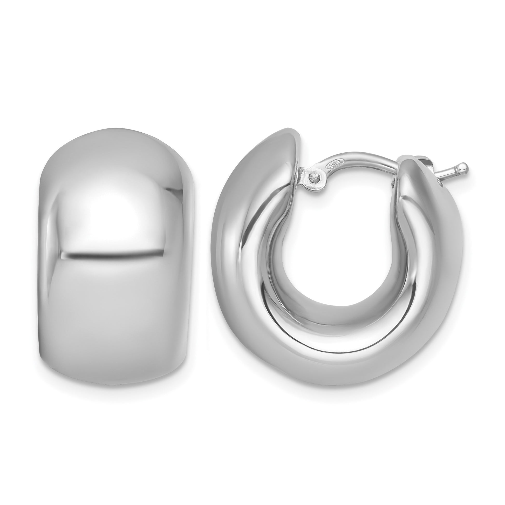 Sterling Silver Rhodium-plated Polished 12.00mm x 20mm Hollow Hoop Earrings