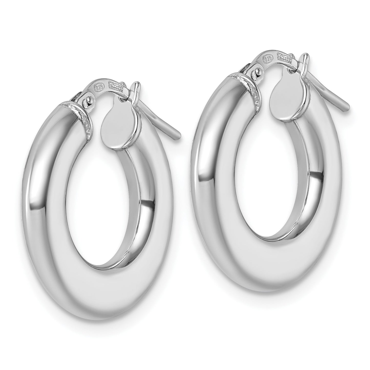 Sterling Silver Rhodium-plated Polished 3.0 x 20mm Flat Tapered Tube Hoop Earrings