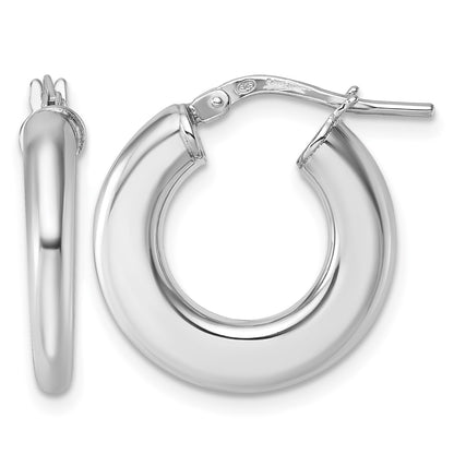 Sterling Silver Rhodium-plated Polished 3.0 x 20mm Flat Tapered Tube Hoop Earrings