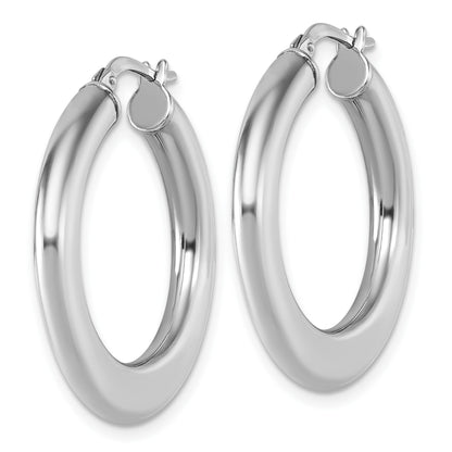 Sterling Silver Rhodium-plated Polished 3.0 x 28mm Flat Tapered Tube Hoop Earrings