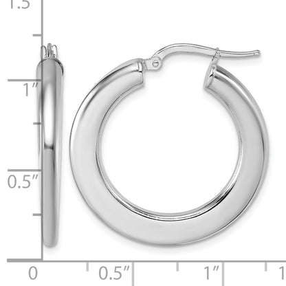Sterling Silver Rhodium-plated Polished 3.0 x 28mm Flat Tapered Tube Hoop Earrings