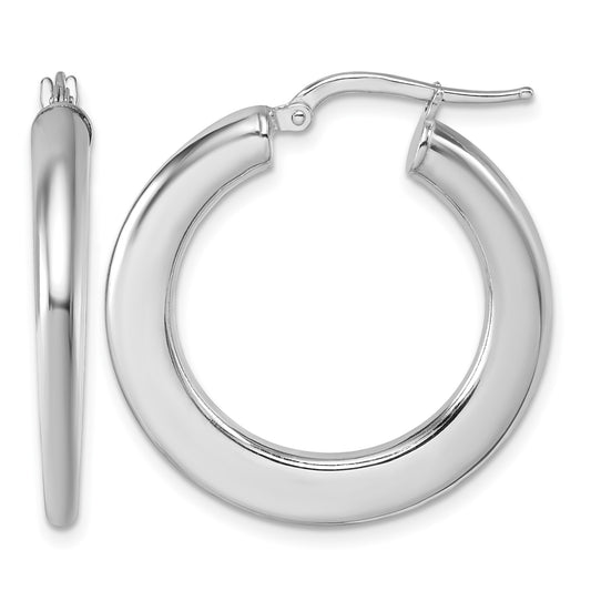 Sterling Silver Rhodium-plated Polished 3.0 x 28mm Flat Tapered Tube Hoop Earrings