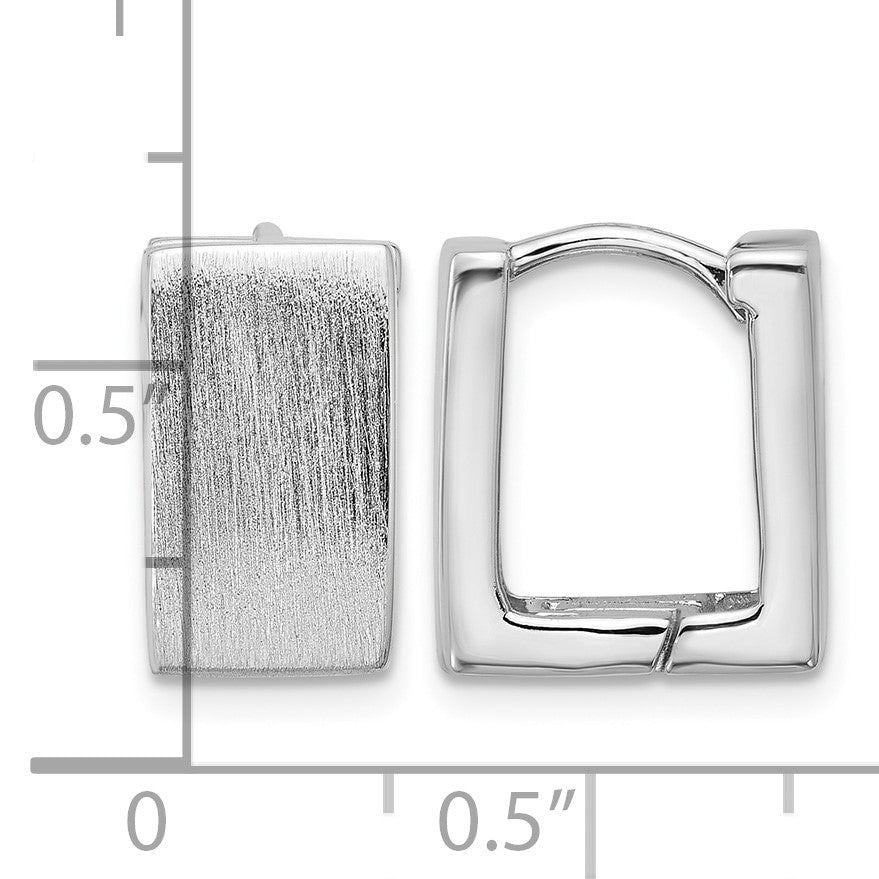 Sterling Silver Rhodium-plated Brushed 8mm Square Hinged Hoop Earrings