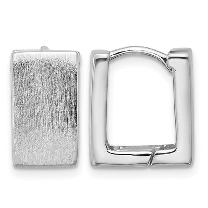 Sterling Silver Rhodium-plated Brushed 8mm Square Hinged Hoop Earrings
