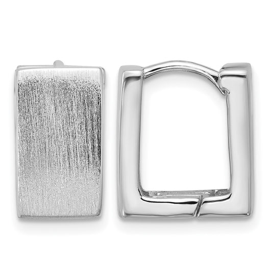 Sterling Silver Rhodium-plated Brushed 8mm Square Hinged Hoop Earrings