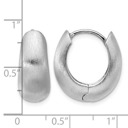 Sterling Silver Rhodium-plated Brushed Tapered Hinged Hoop Earrings