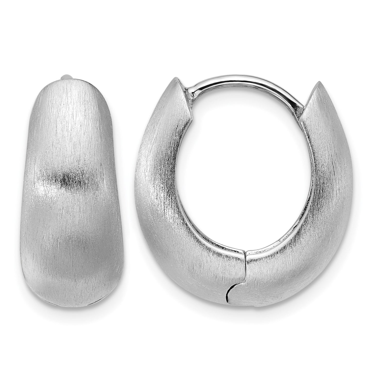 Sterling Silver Rhodium-plated Brushed Tapered Hinged Hoop Earrings