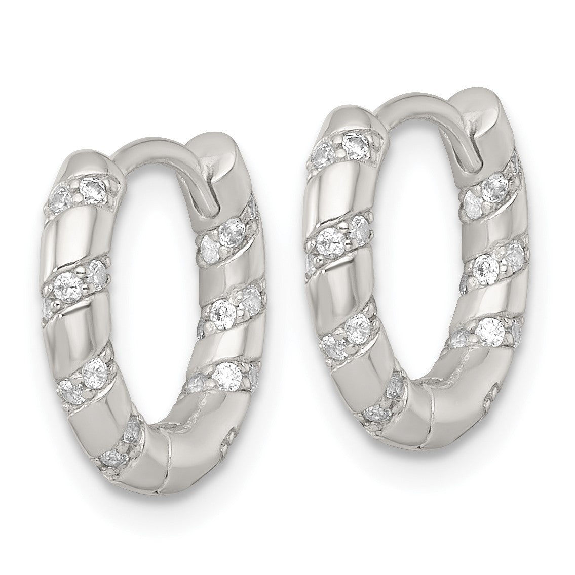 Sterling Silver Polished CZ Round Hinged Hoop Earrings