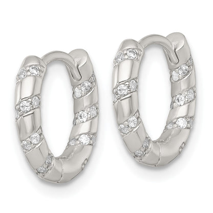 Sterling Silver Polished CZ Round Hinged Hoop Earrings