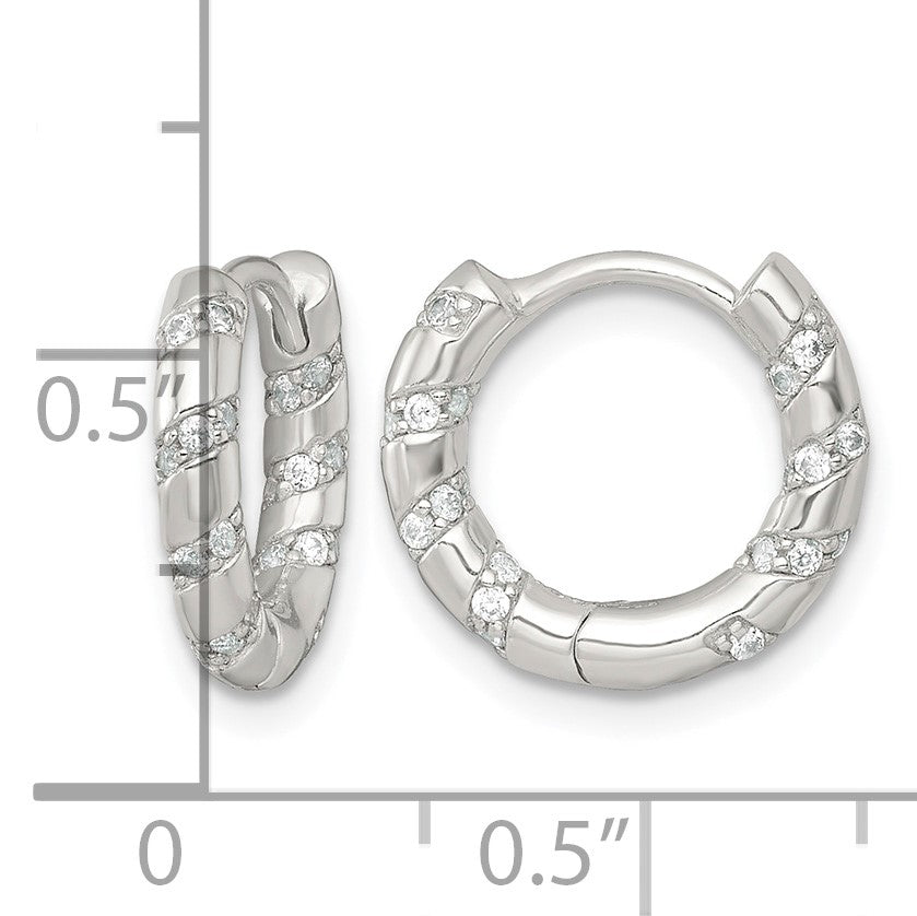 Sterling Silver Polished CZ Round Hinged Hoop Earrings
