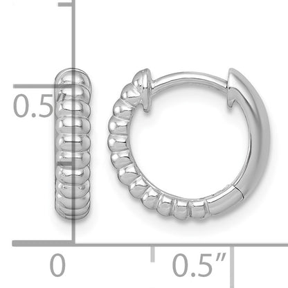 Sterling Silver Rhodium-plated Polished Grooved 3.00 x 13mm Round Hinged Hoop Earrings