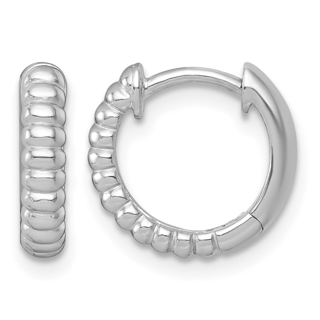 Sterling Silver Rhodium-plated Polished Grooved 3.00 x 13mm Round Hinged Hoop Earrings