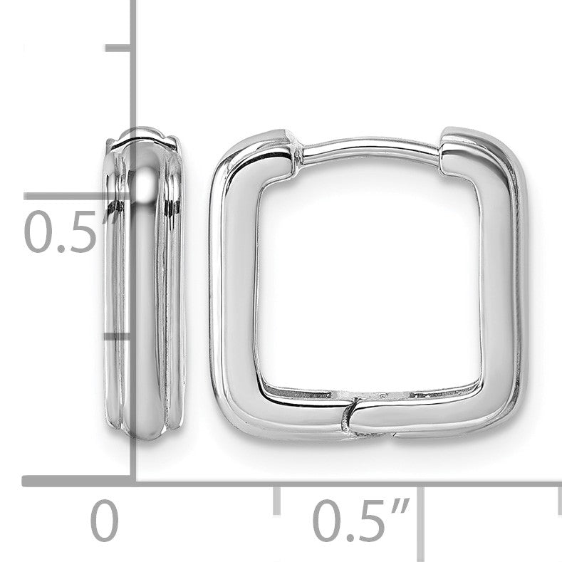 Sterling Silver Rhodium-plated Polished And Grooved 3.5mm x 14mm Square Hinged Hoop Earrings