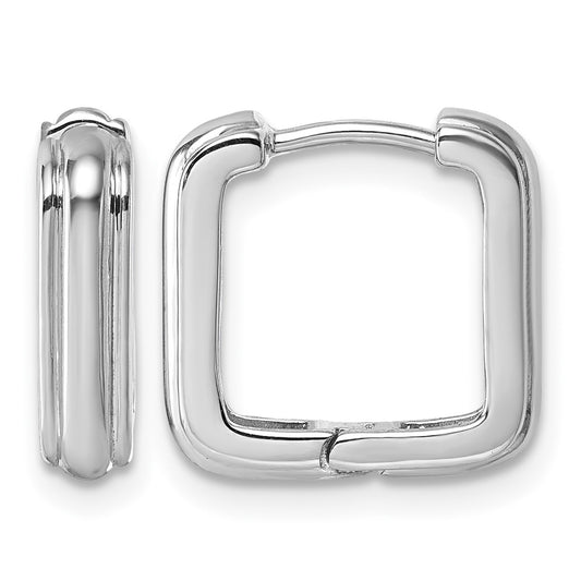 Sterling Silver Rhodium-plated Polished And Grooved 3.5mm x 14mm Square Hinged Hoop Earrings