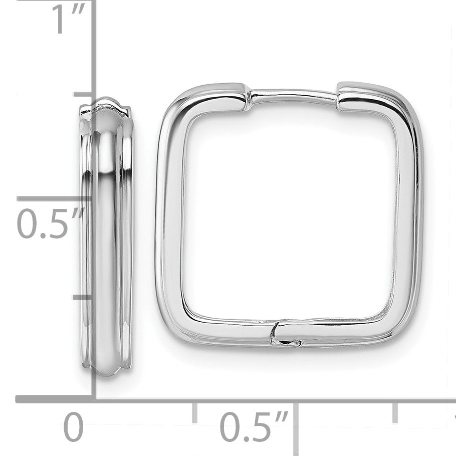 Sterling Silver Rhodium-plated Polished And Grooved 3.5mm x 17mm Square Hinged Hoop Earrings