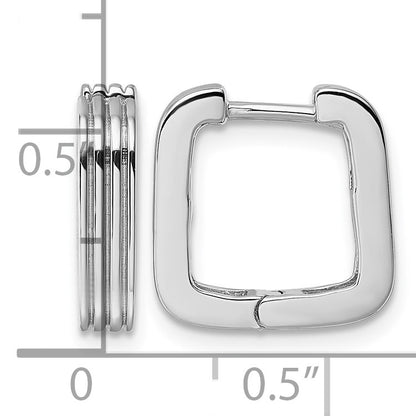 Sterling Silver Rhodium-plated Polished And Grooved 3.5mm x 14mm Square Hinged Hoop Earrings