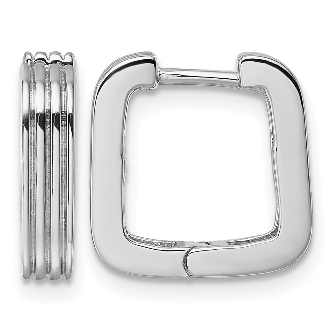Sterling Silver Rhodium-plated Polished And Grooved 3.5mm x 14mm Square Hinged Hoop Earrings