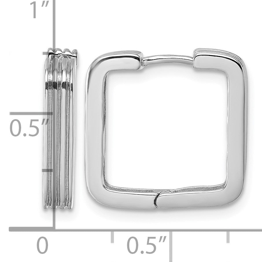 Sterling Silver Rhodium-plated Polished And Grooved 3.5mm x 17mm Square Hinged Hoop Earrings
