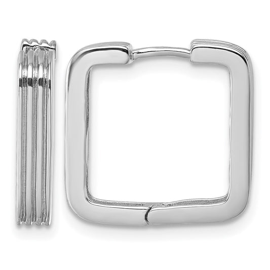 Sterling Silver Rhodium-plated Polished And Grooved 3.5mm x 17mm Square Hinged Hoop Earrings