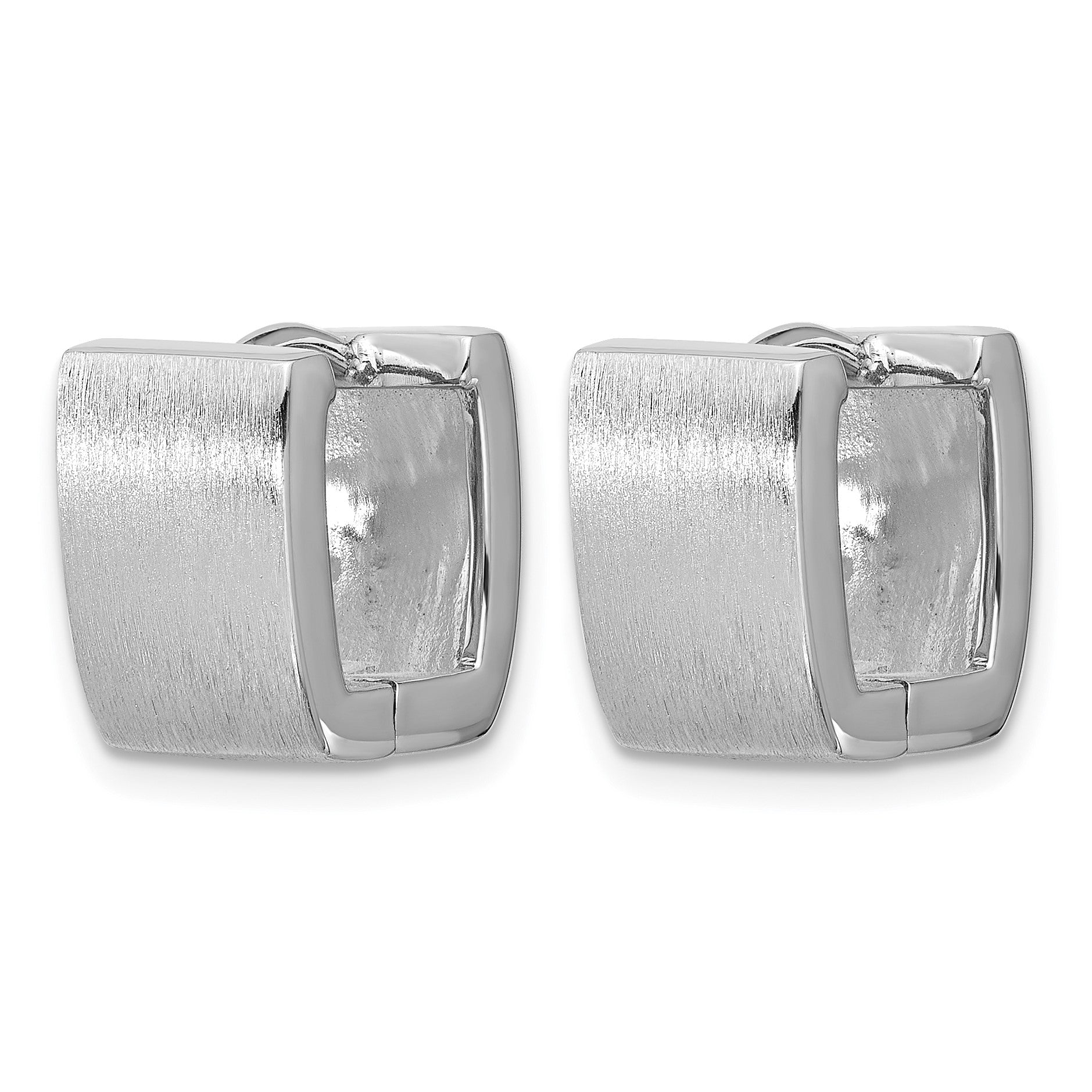 Sterling Silver Rhodium-plated Brushed 8.5mm x 12mm Square Hinged Hoop Earrings