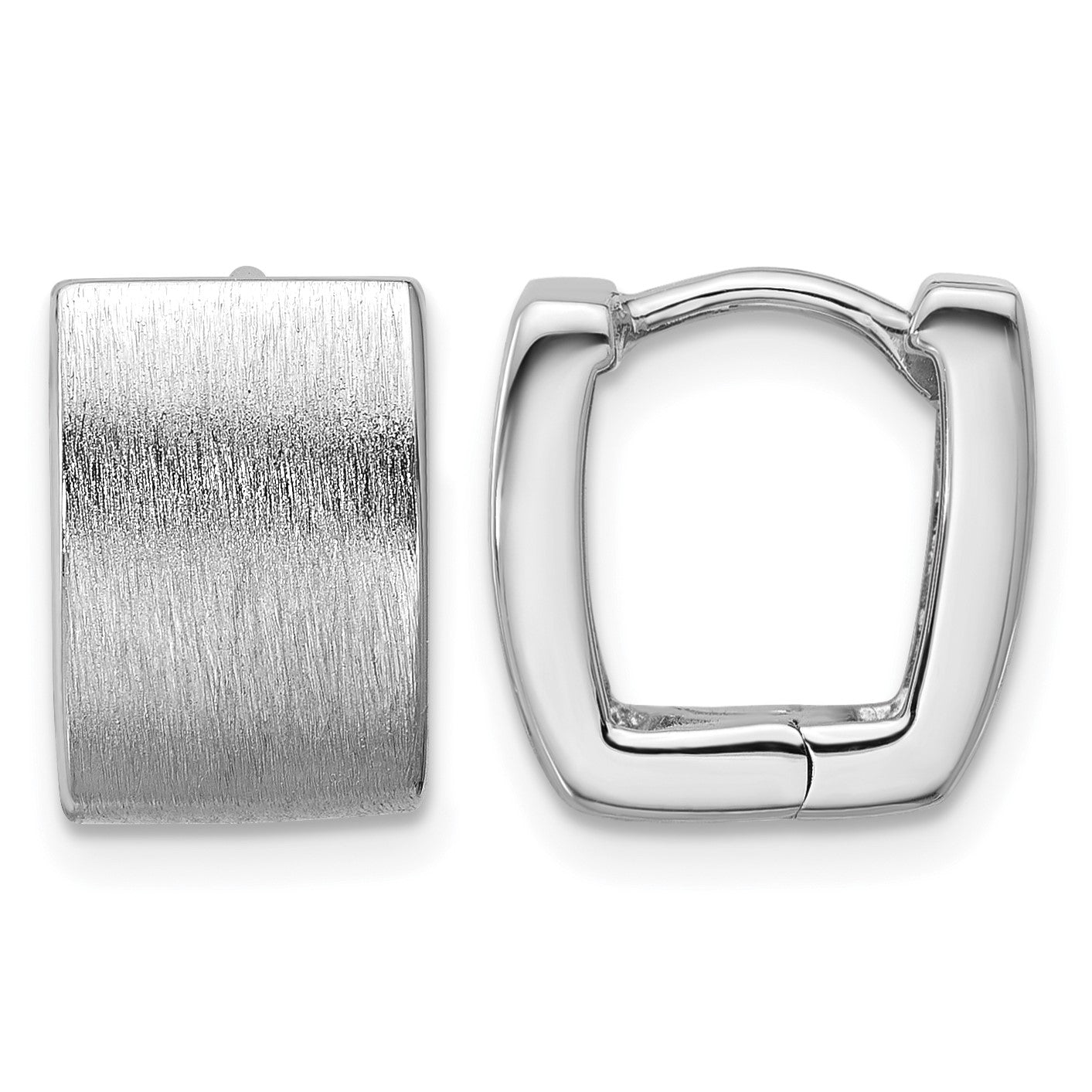 Sterling Silver Rhodium-plated Brushed 8.5mm x 12mm Square Hinged Hoop Earrings