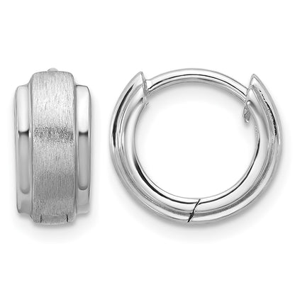 Sterling Silver Rhodium-plated Brushed and Polished 5.75mm x 11.5mm Hinged Hoop Earrings