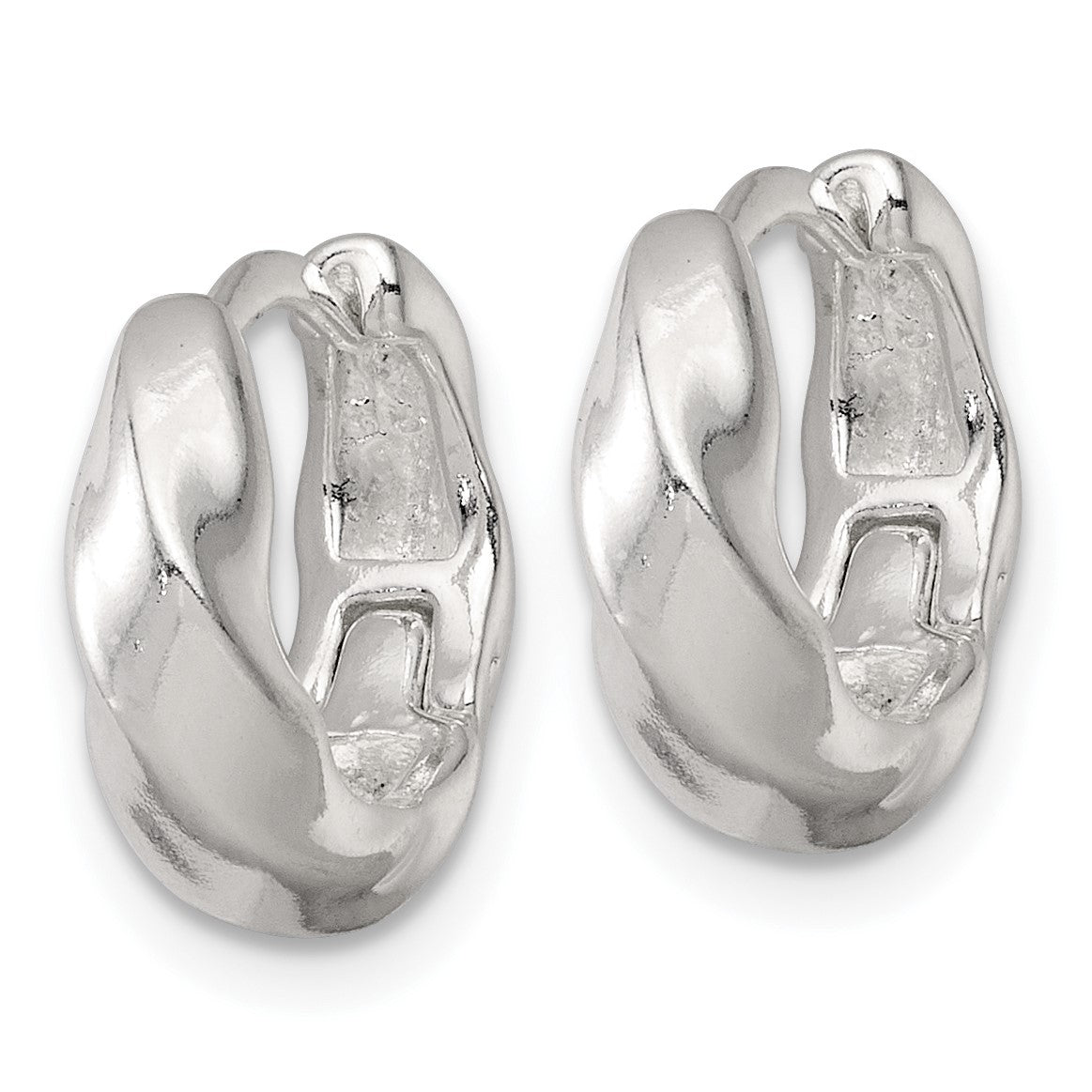 Sterling Silver Polished Twisted Tapered Round Hinged Hoop Earrings