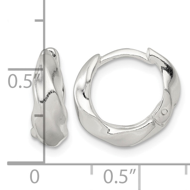 Sterling Silver Polished Twisted Tapered Round Hinged Hoop Earrings