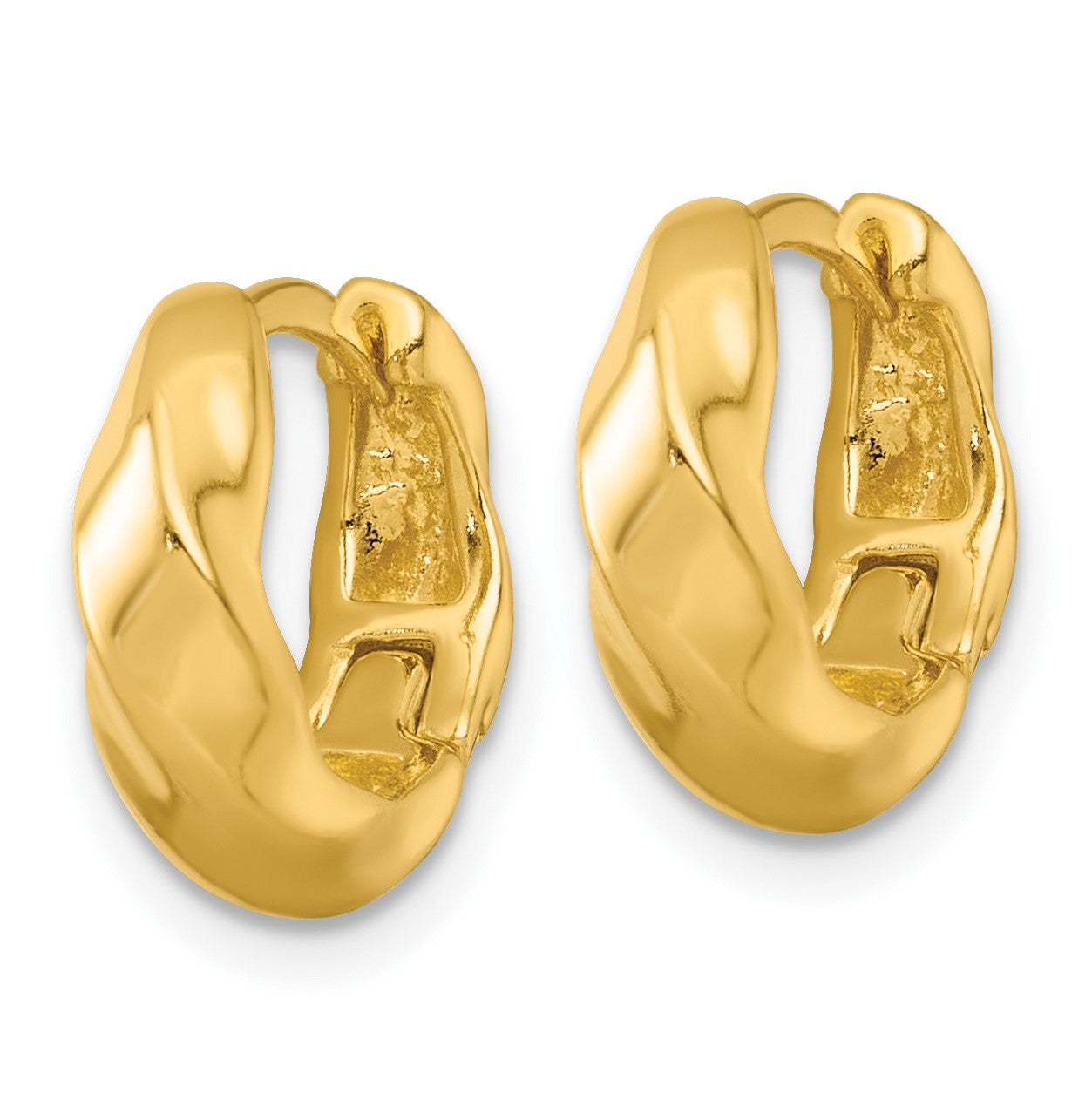 Sterling Silver Gold-tone Polished Twisted Tapered Round Hinged Hoop Earrings