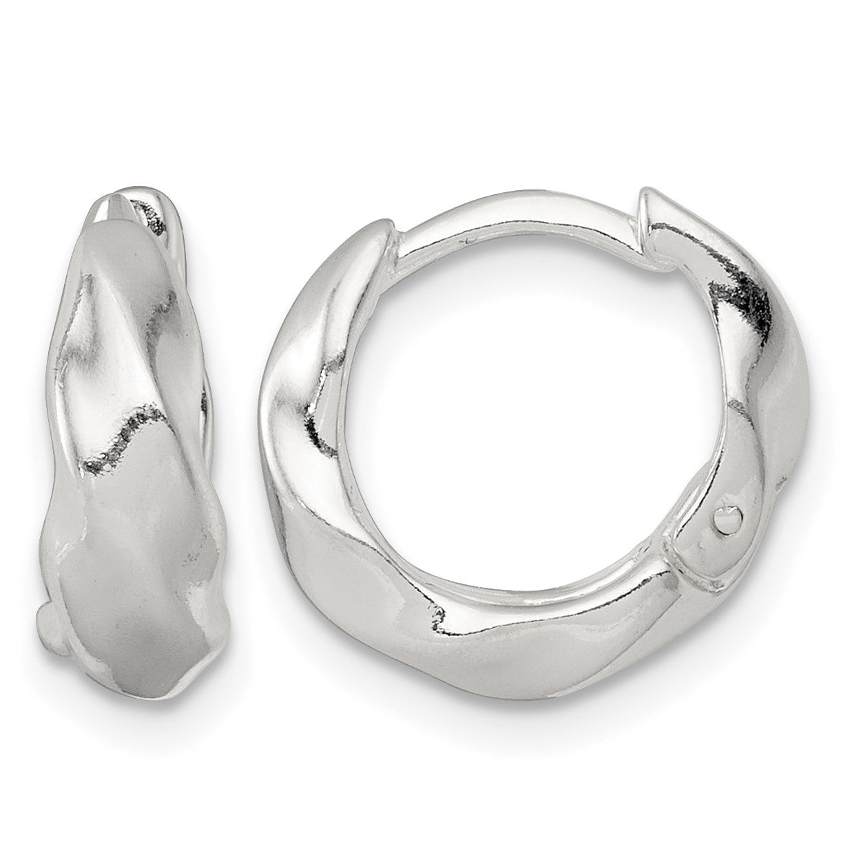Sterling Silver Polished Twisted Tapered Round Hinged Hoop Earrings