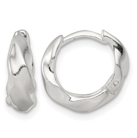 Sterling Silver Polished Twisted Tapered Round Hinged Hoop Earrings
