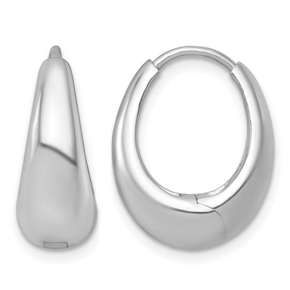 Sterling Silver Rhodium-plated Polished Tapered Oval Hinged Hoop Earrings