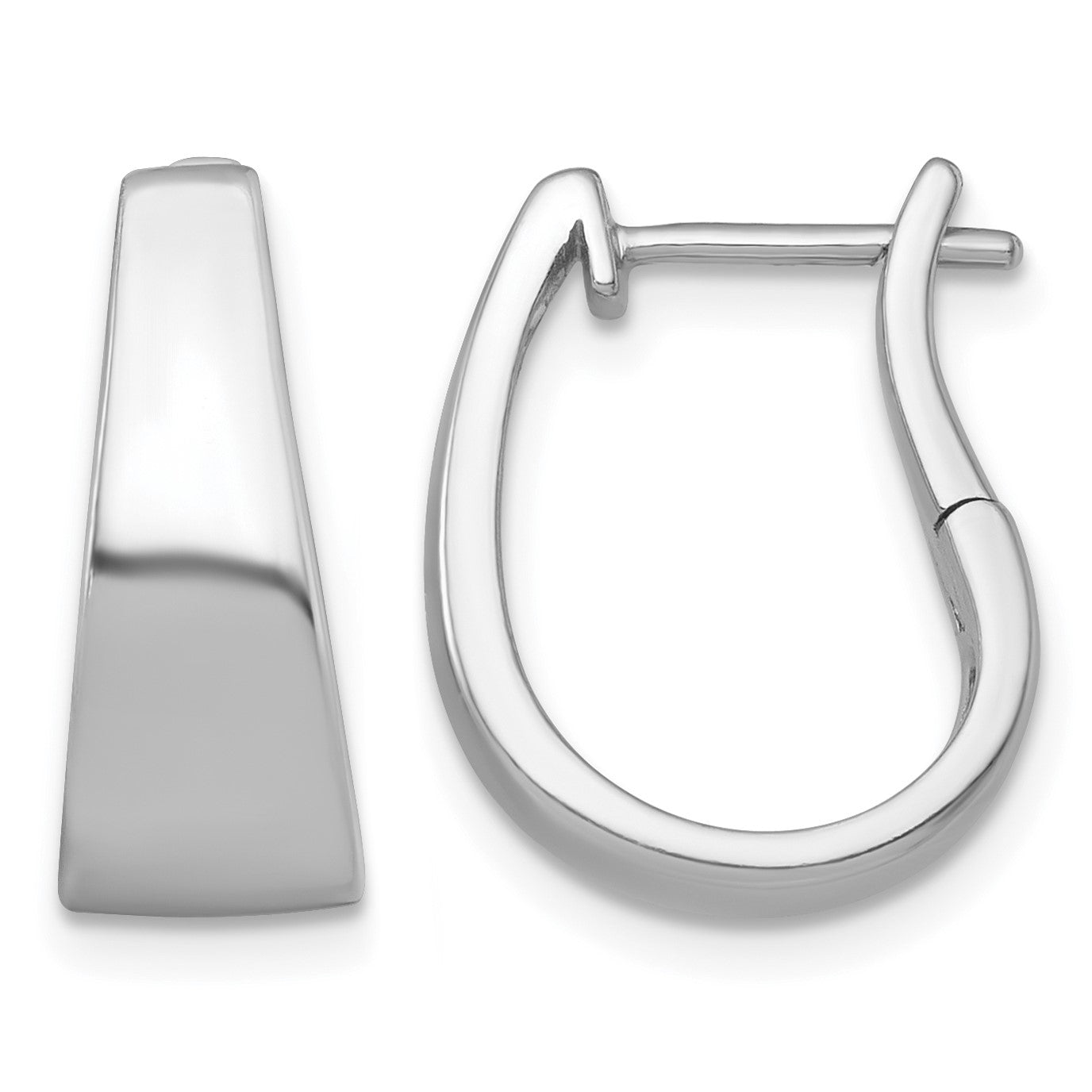 Sterling Silver Rhodium-plated Polished Tapered Hinged Hoop Earrings