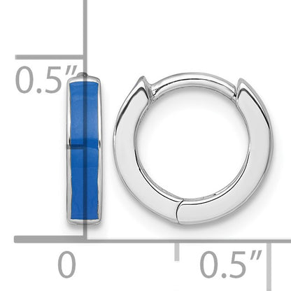 Sterling Silver Rhodium-plated Polished Blue Enameled Hinged Round Hoop Earrings