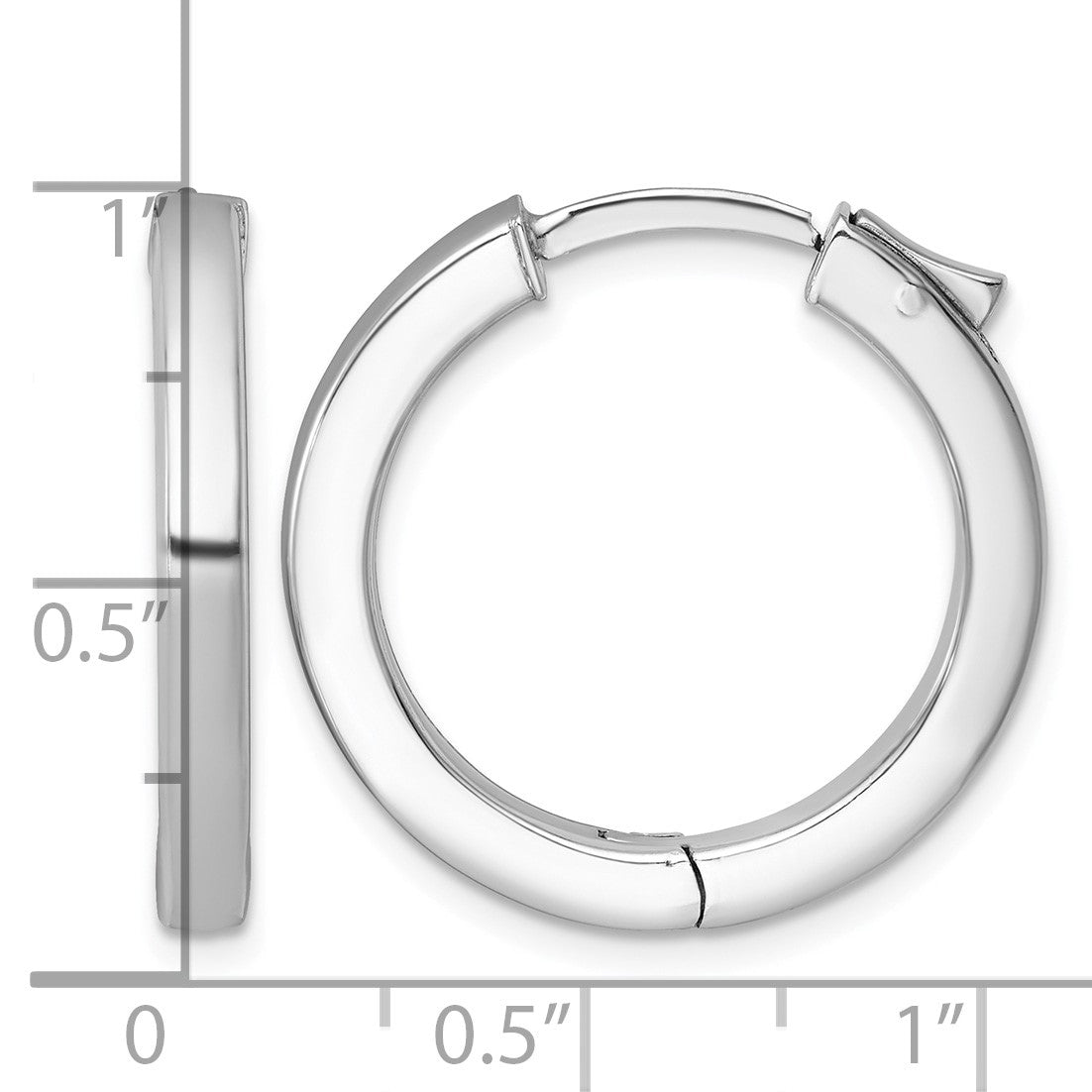 Sterling Silver Rhodium-plated Polished 3x25mm Hinged Square Tube Hoop Earrings