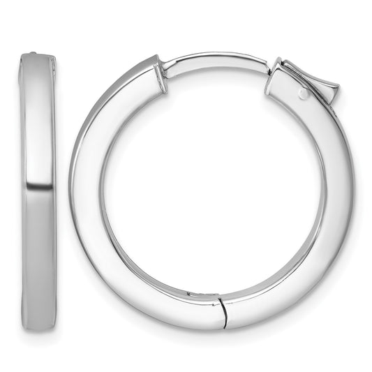 Sterling Silver Rhodium-plated Polished 3x25mm Hinged Square Tube Hoop Earrings