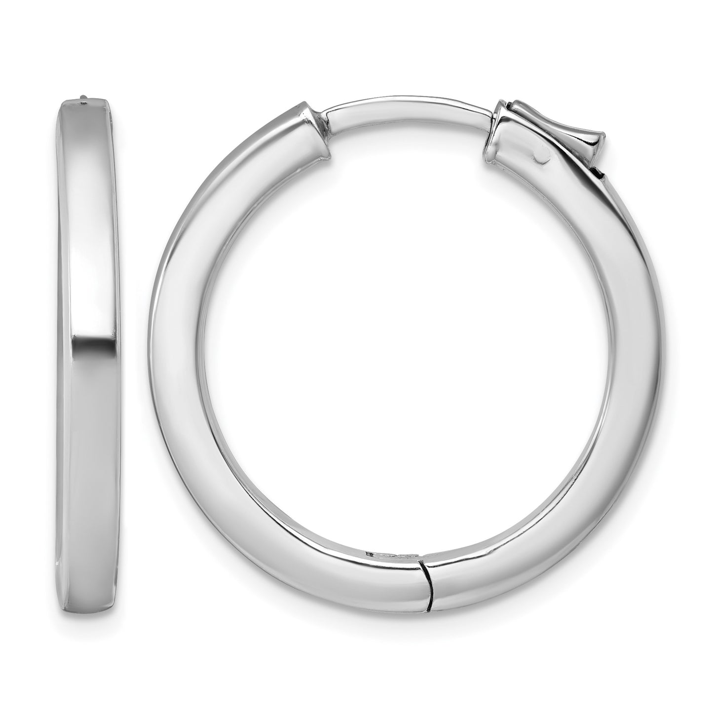 Sterling Silver Rhodium-plated Polished 3x28mm Hinged Square Tube Hoop Earrings